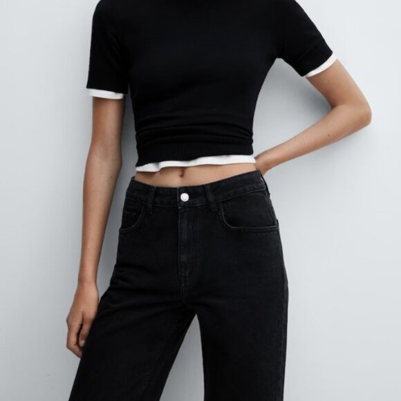Mango Black Wide leg mid-rise jeans - Size 8 - EUC - Picture 4 of 4